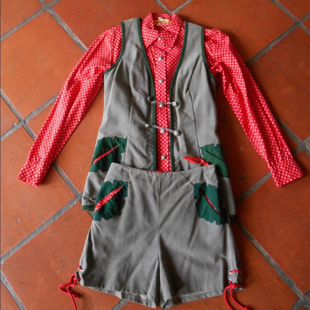 Vintage Denise are Here three piece short set ultra suede applique 1970s xs